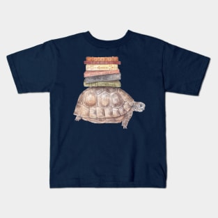 Bookworm Turtle Tortoise Cute Book Animal Watercolor Kids T-Shirt